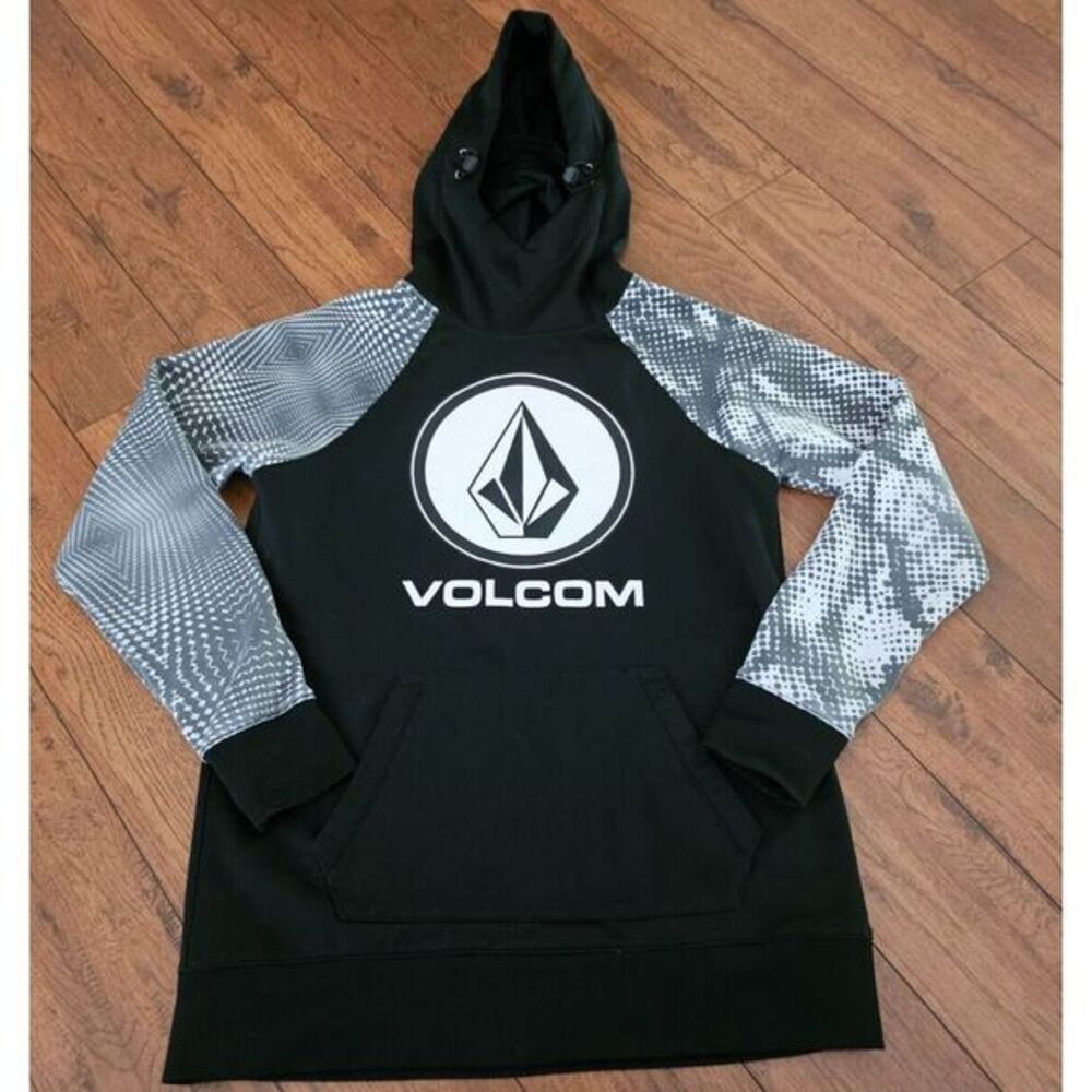 Volcom Stone True to This‎ Men's Small Black Sleeve Design Pull String Hoodie